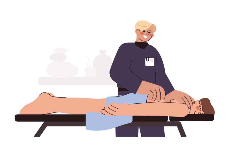 An illustration of a patient receiving a leg massage on a therapy table